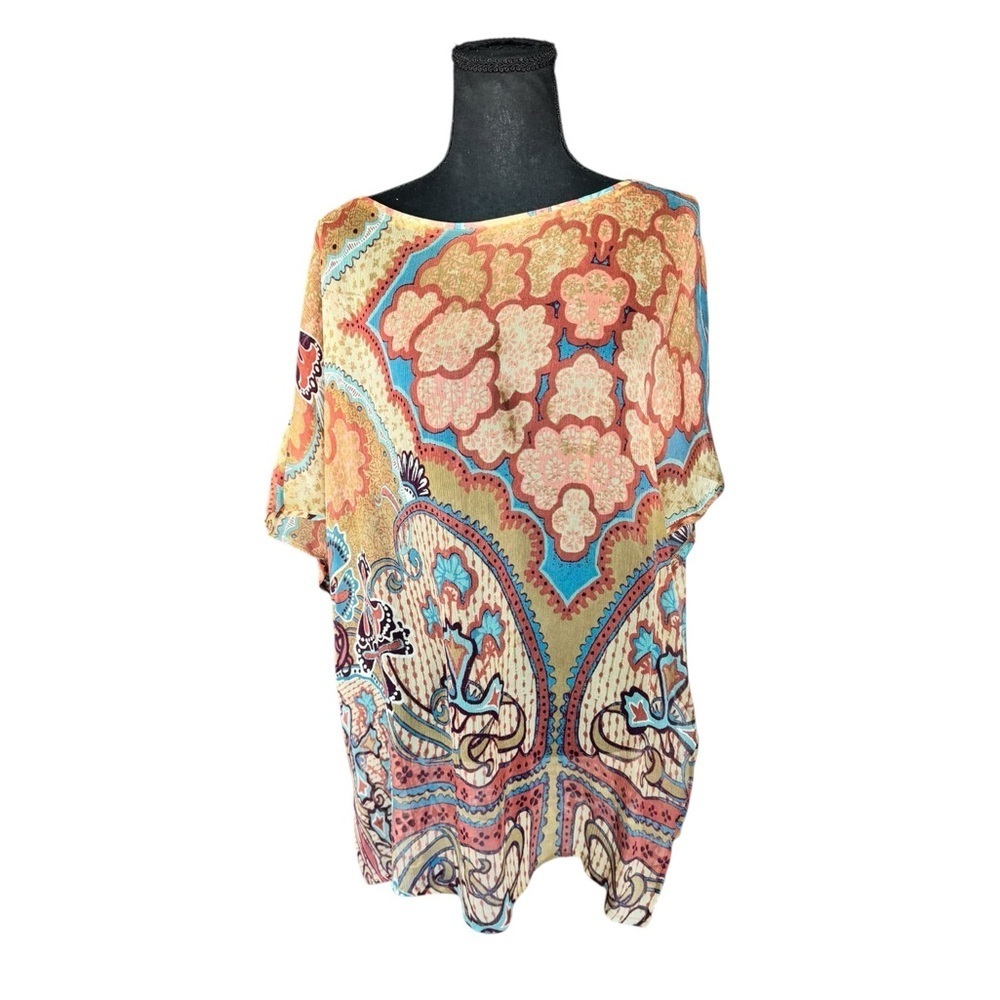 Tommy Bahama 100% Silk Paisley Tunic Top M Boho Resort Coastal Luxe F76